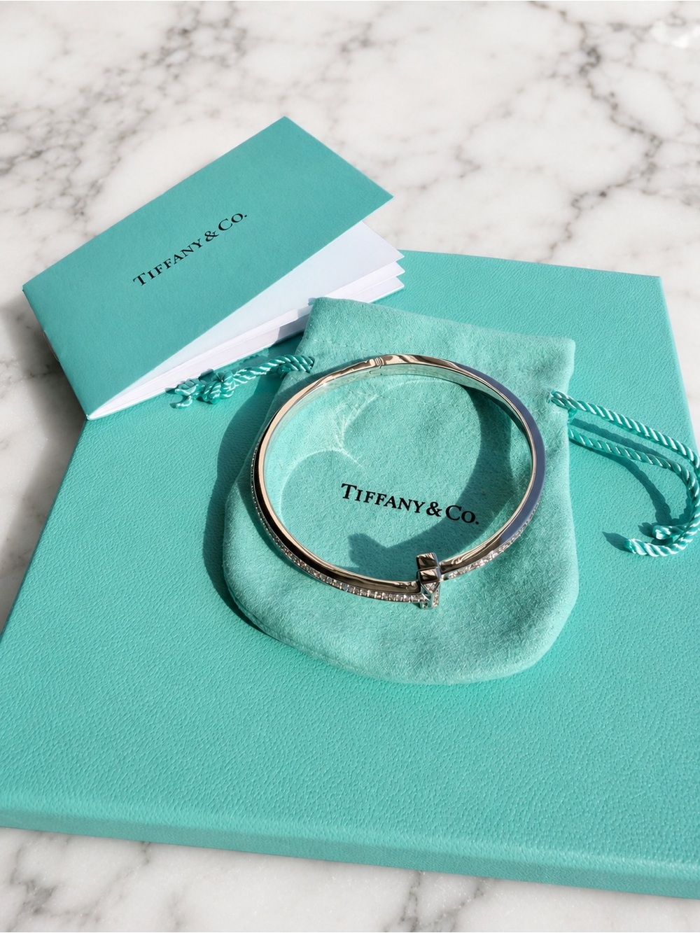 Tiffany & Co. Silver Bow Diamond Accent Bangle - Blue-Green